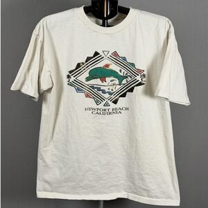 Vintage‎ Newport Beach Dolphin Graphic Shirt Mens XL White Tuff Tee Made USA 90s